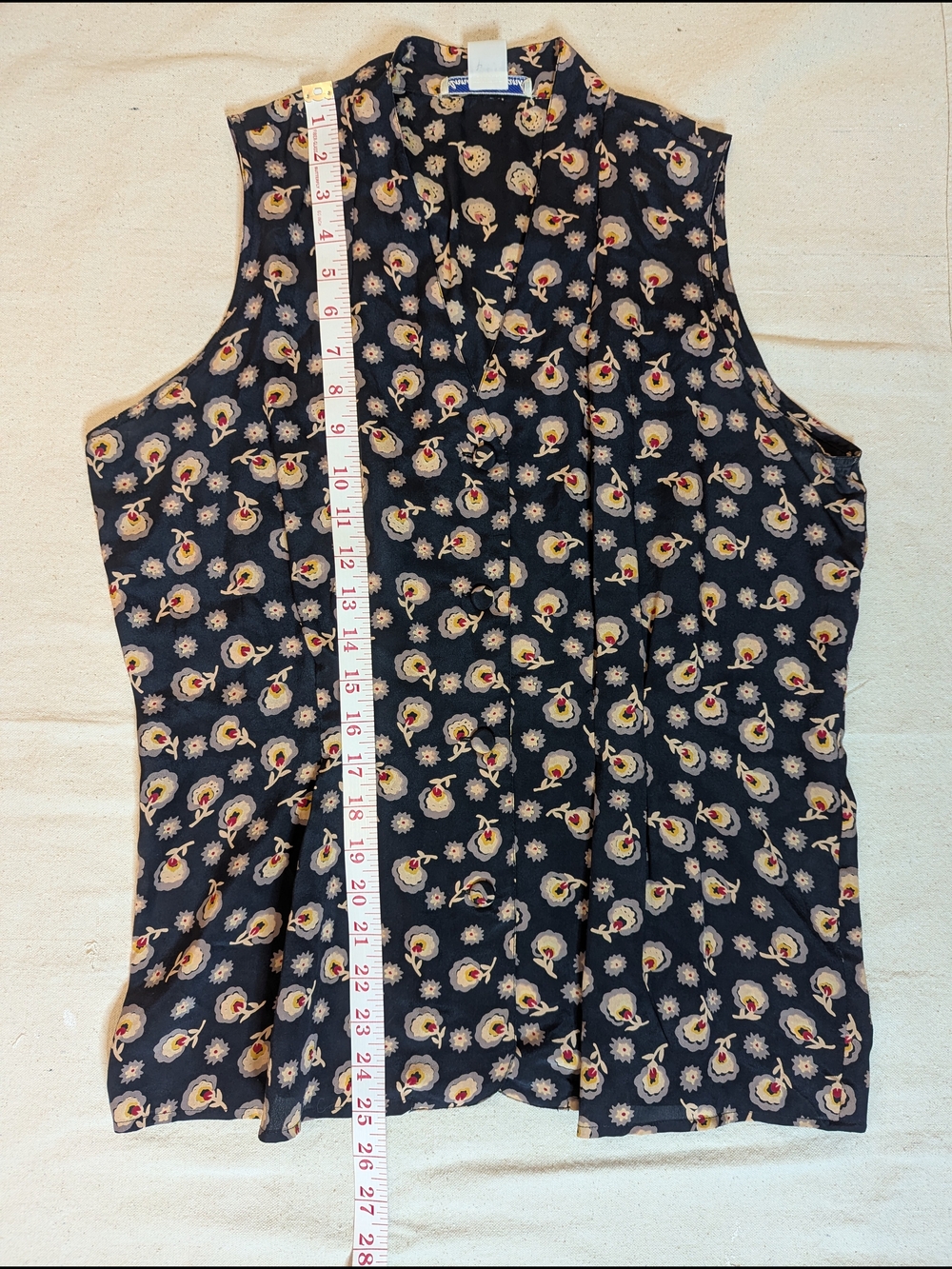 Anna And Frank Navy Silk Floral Sleeveless Button-Front Blouse - Picture 9 of 12